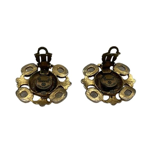 CHANEL - Gripoix Red White Clip On Gold Tone Earrings 70s-80' Vintage - Picture 10 of 11